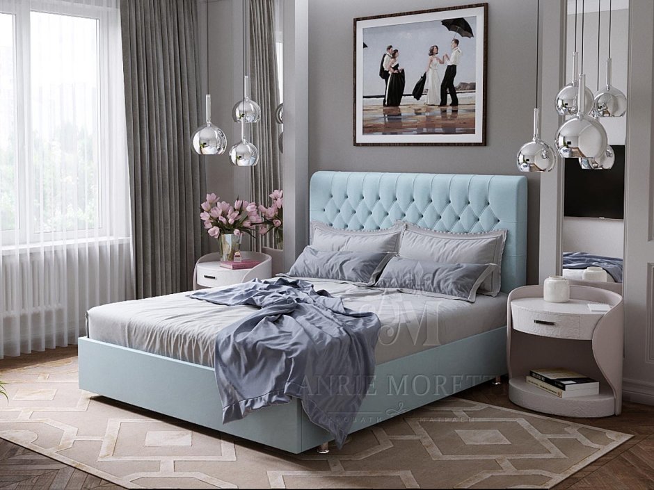 Синяя кровать Аскона