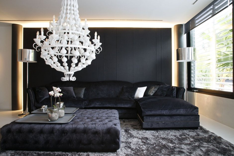 Черно белый диван в интерьере (43 фото)