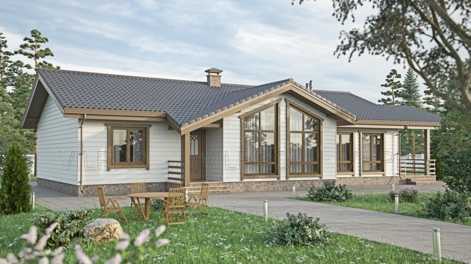 Одноэтажный дом из газобетона в скандинавском стиле