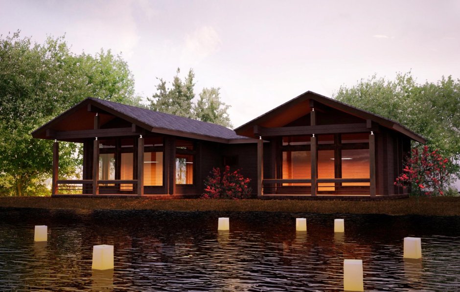 Одноэтажный дом у озера