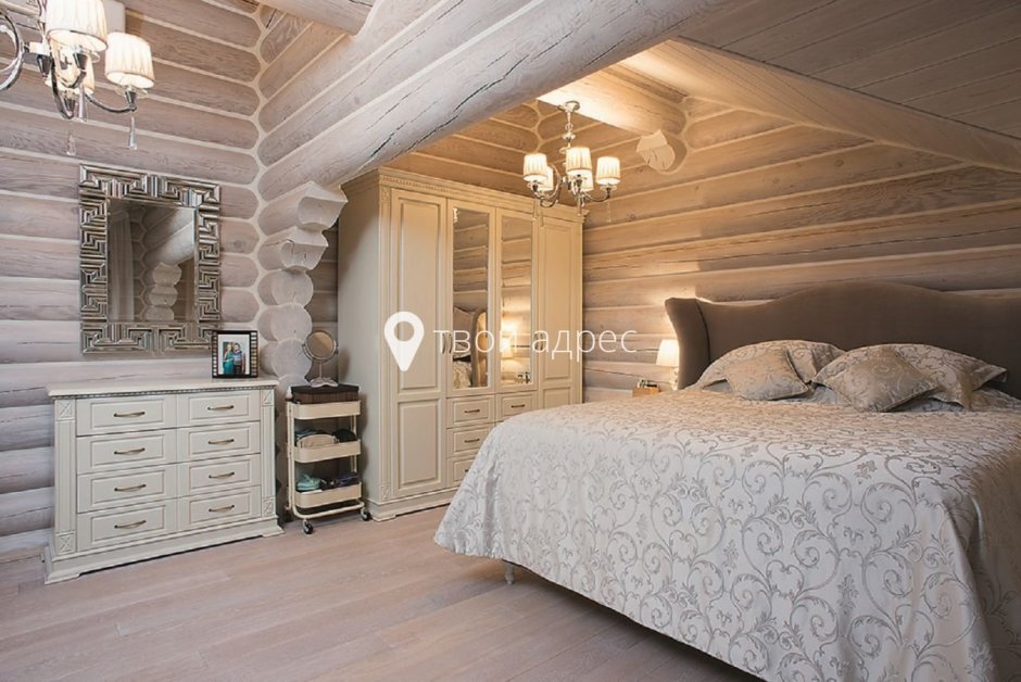 Спальня в Прованс стиле в срубовом доме