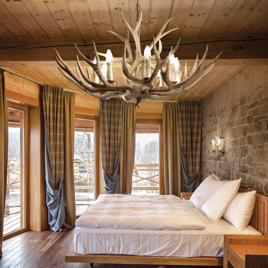 Спальни в деревянном доме из бревна
