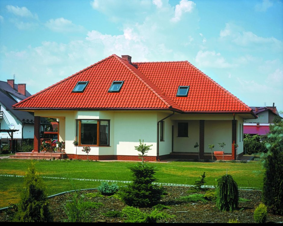 Оранжевый дом с коричневой крышей (49 фото)