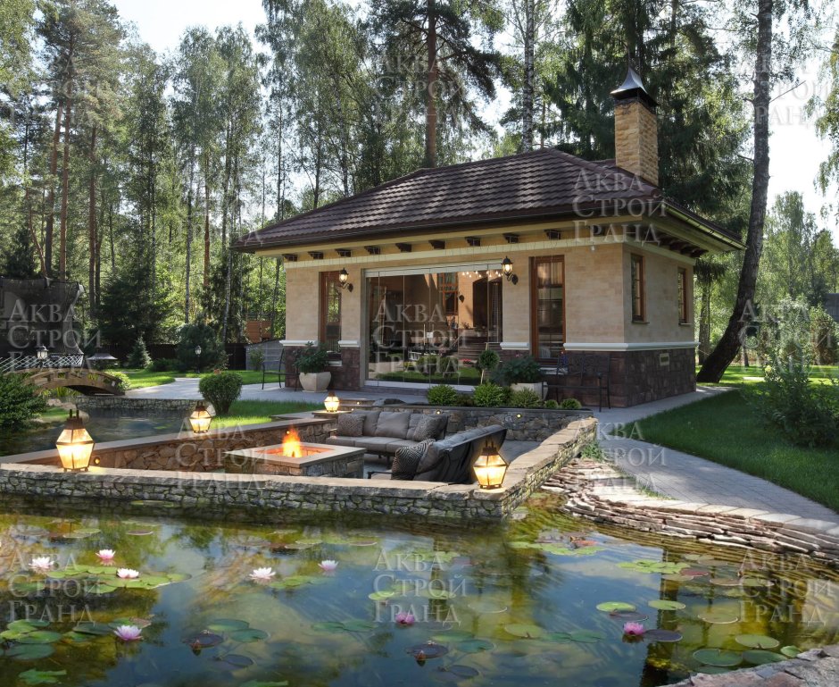 Красивые дома с искусственным прудом