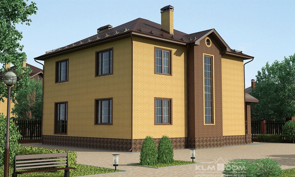 Дом желтый с коричневым