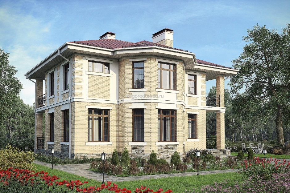Дом с двухэтажным эркером в классическом стиле