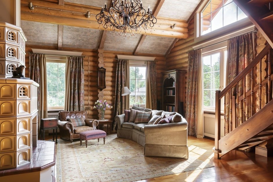 Салатовая спальня в деревянном доме
