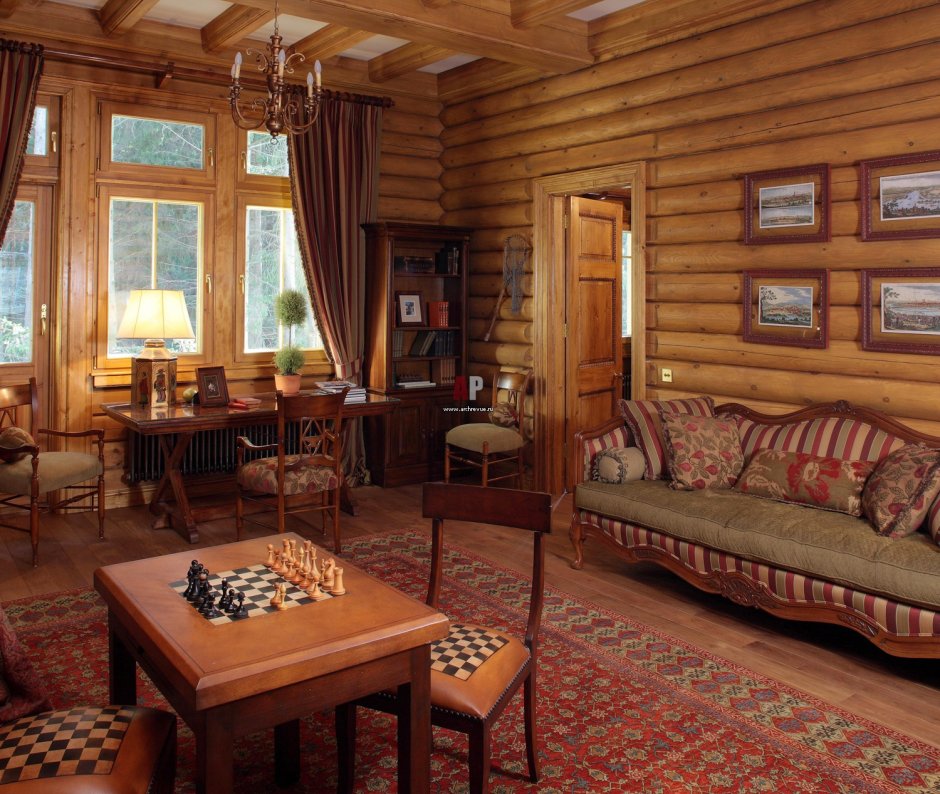 Спальня в деревянном доме классика