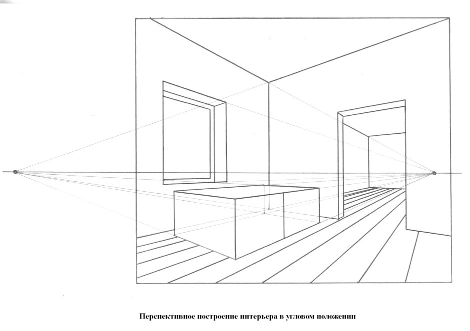 Перспектива комнаты с двумя точками схода
