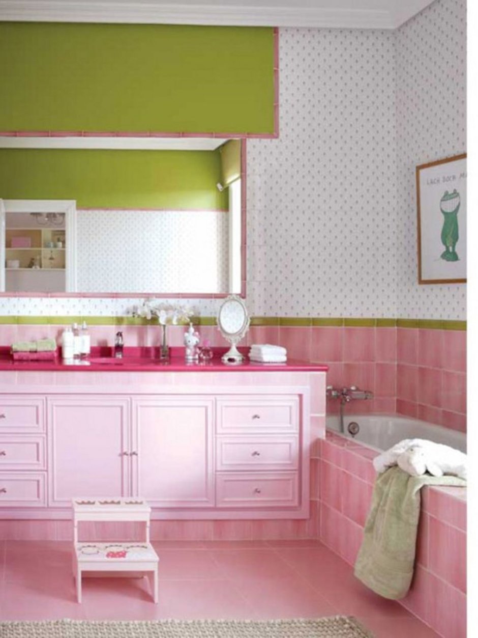 Розовый цвет в интерьере ванной