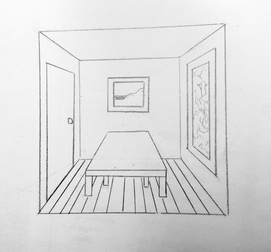Фронтальная перспектива интерьера комнаты