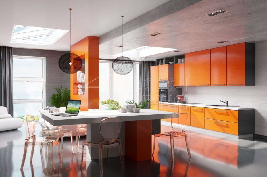 Кухня в оранжевом стиле