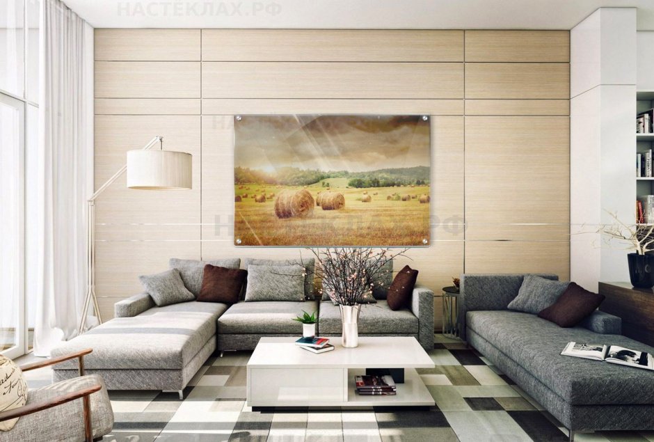 Картины в интерьере гостиной в современном стиле