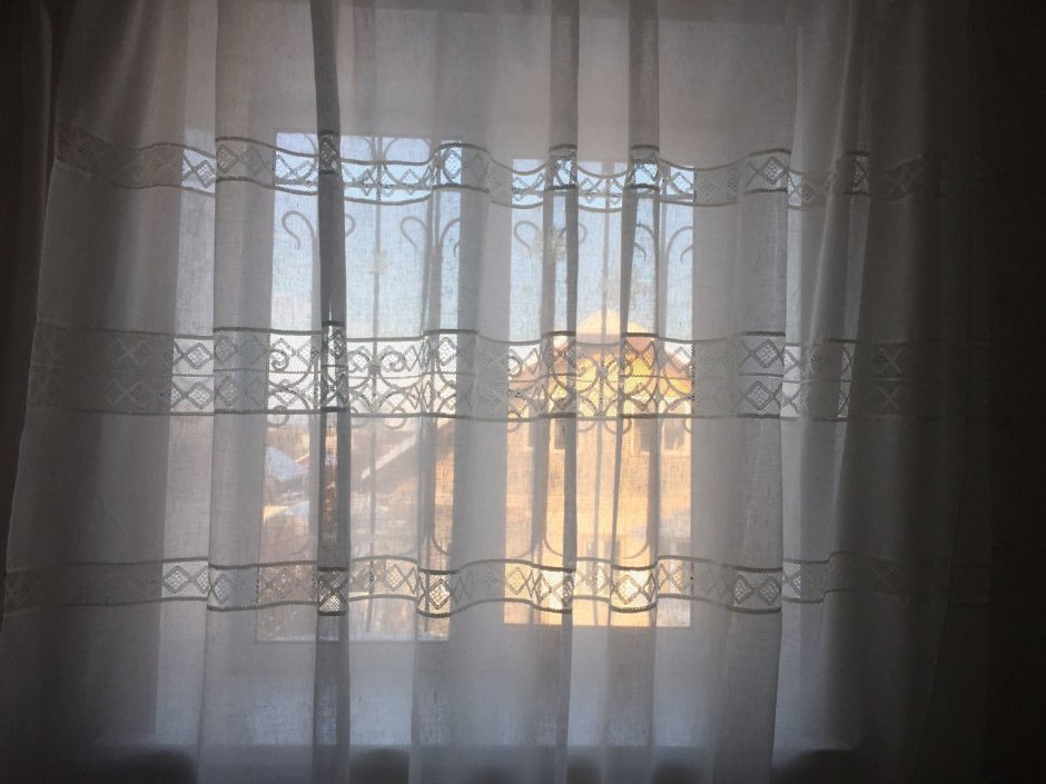 Тюль лен на окне