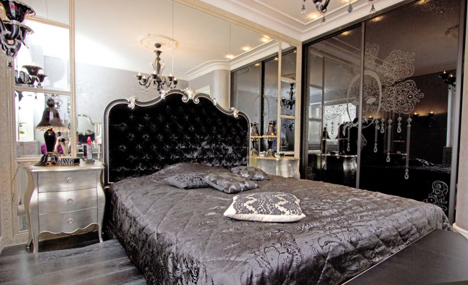Спальня черная с серебром