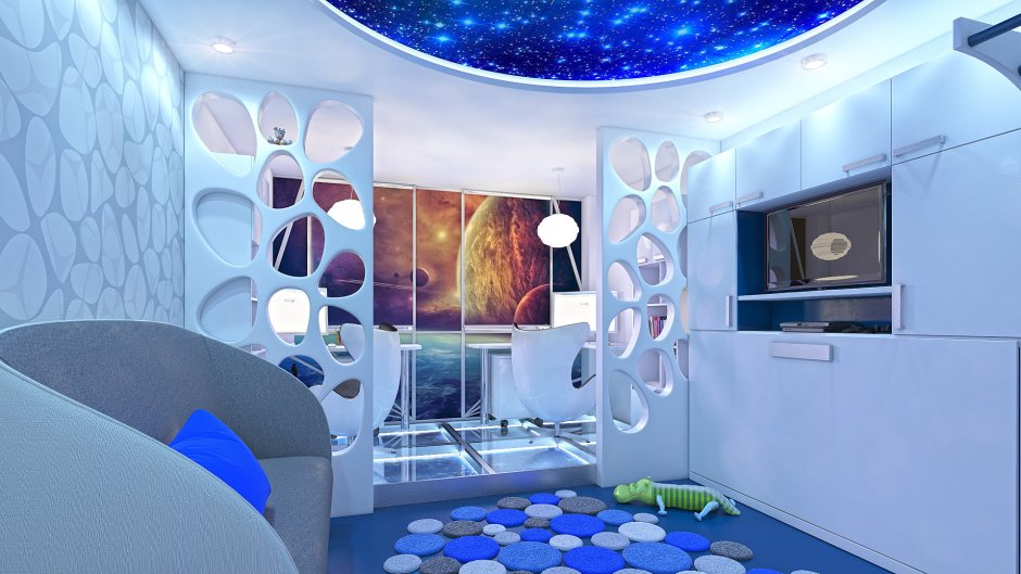 Интерьер комнаты в космическом стиле