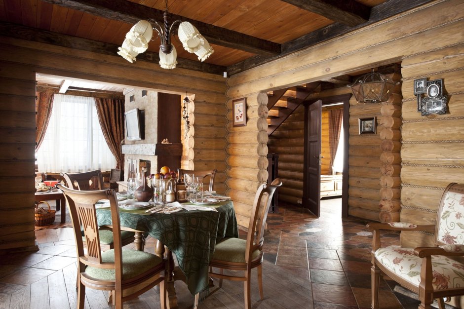 Дом из бревна в русском стиле интерьер