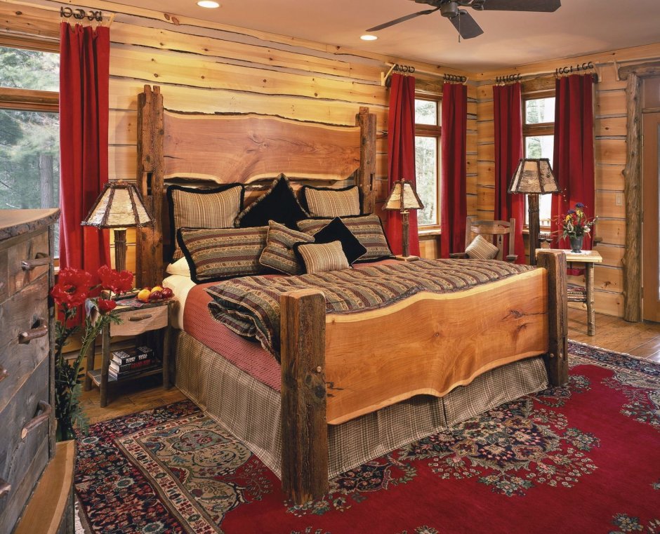 Спальня рустикальный стиль деревянная мебель