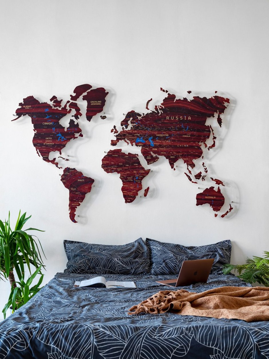 Карта мира на стену декоративная из дерева
