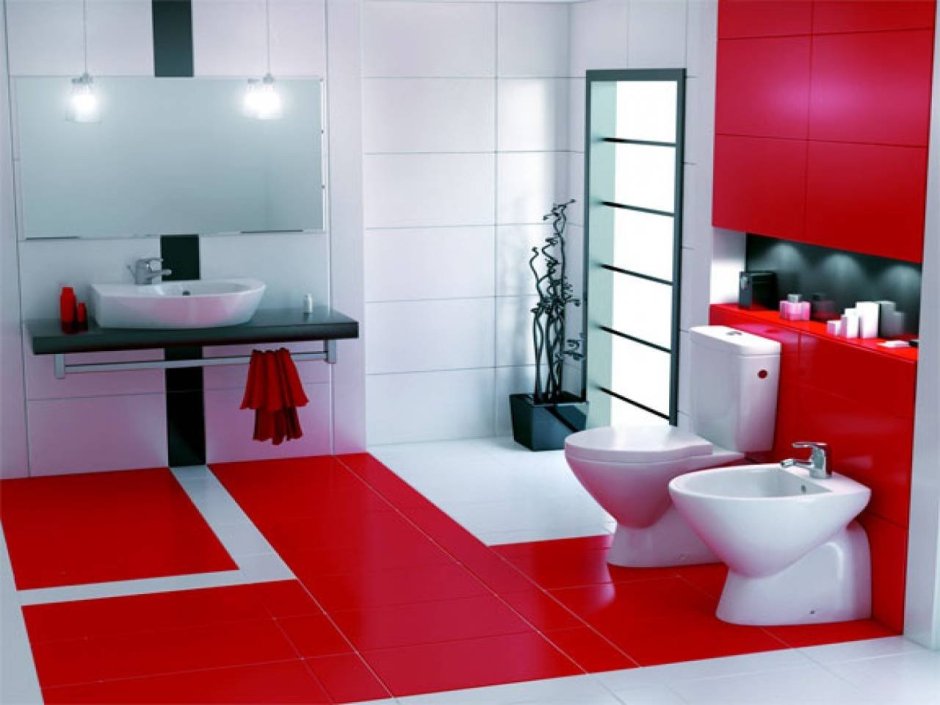 Плитка красных тонов для ванной комнаты