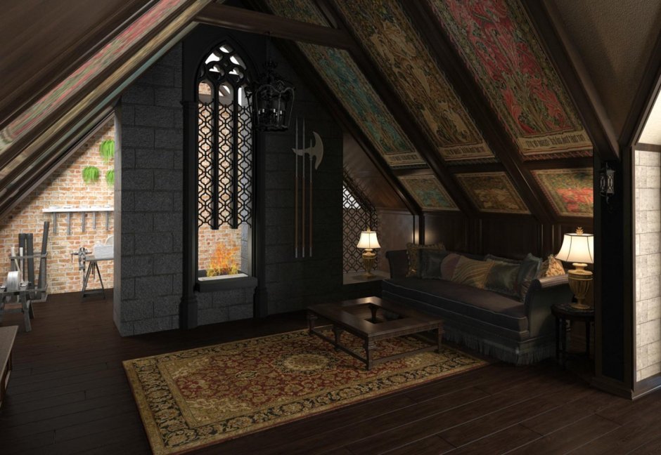Интерьер комнаты в готическом стиле