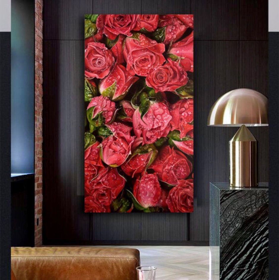 Картины с розами в интерьере (39 фото)