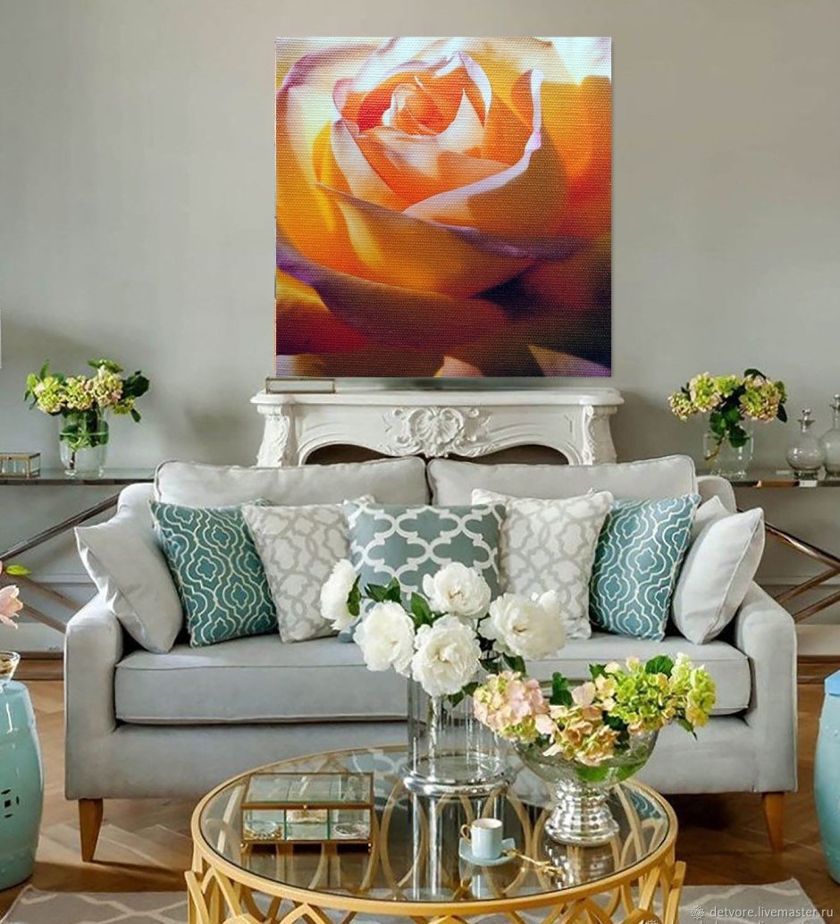Фотообои розовые розы в интерьере