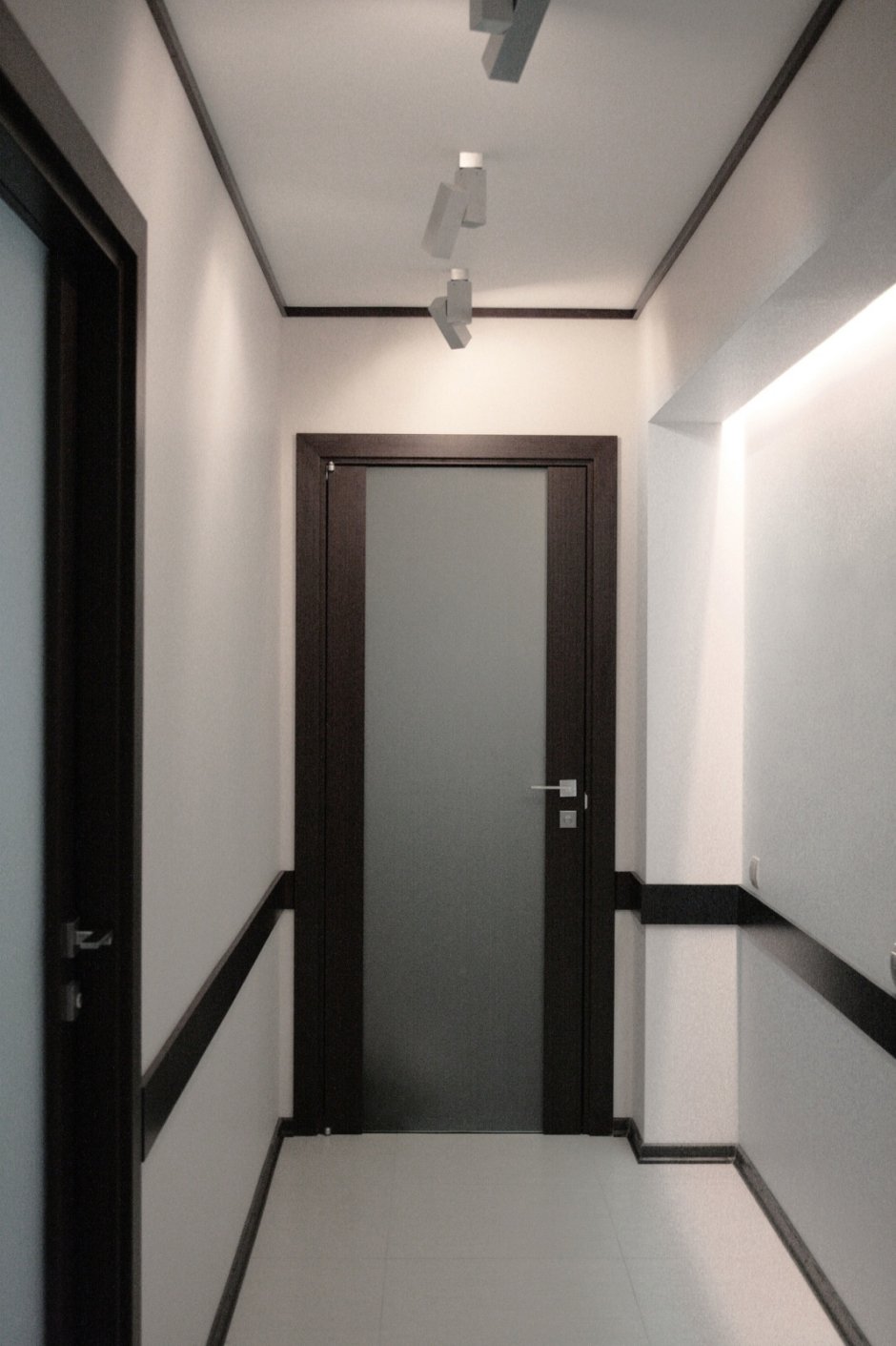 темные двери и светлый пол в интерьере квартиры