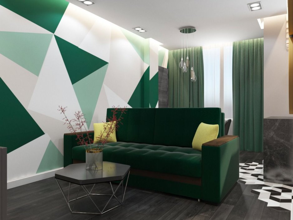 Зеленый диван в интерьере офис