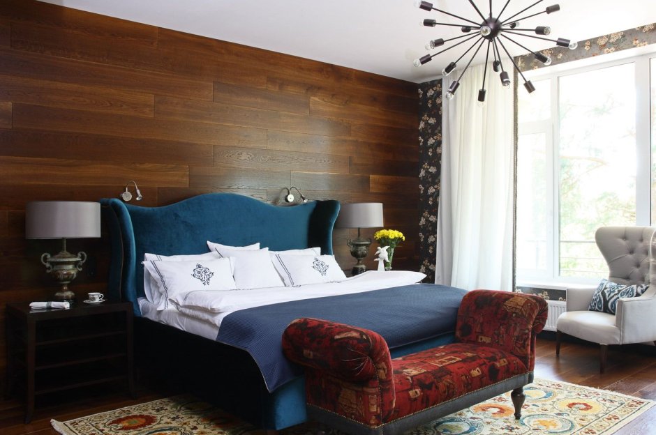 Синяя деревянная спальня