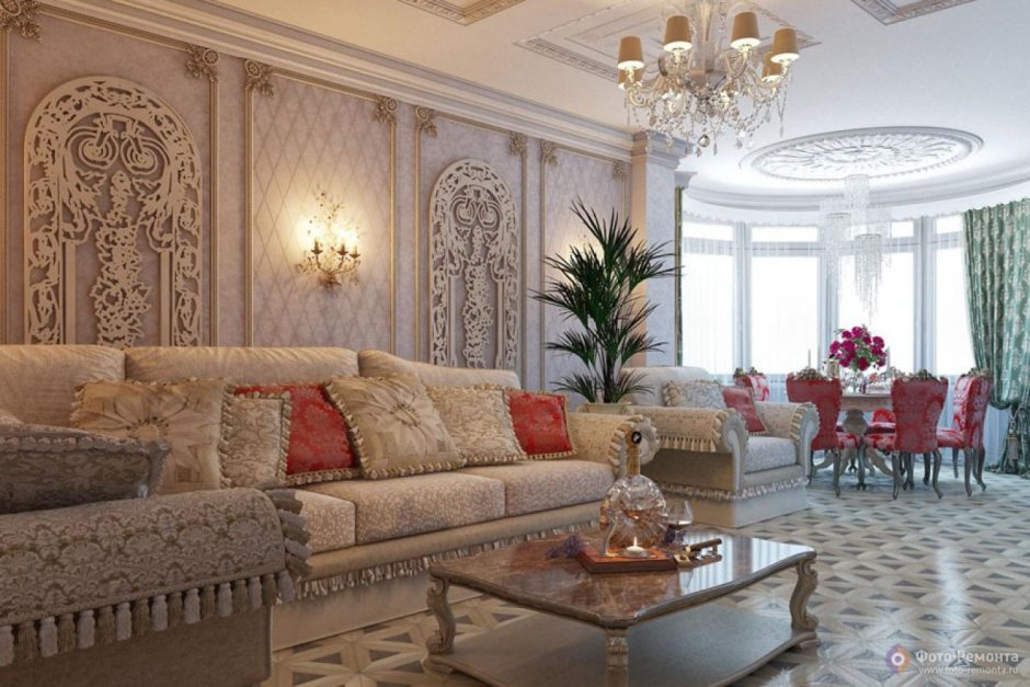 Богатые интерьеры гостиных в классическом стиле