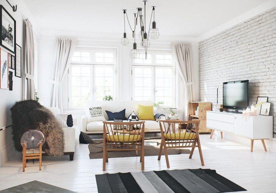 Интерьер гостиной в квартире в шведском стиле