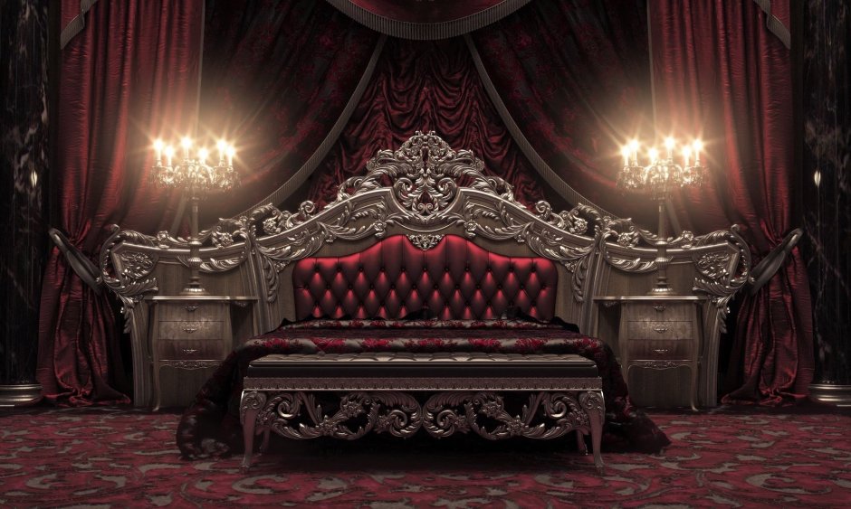 Спальня в викторианском стиле Готика красный