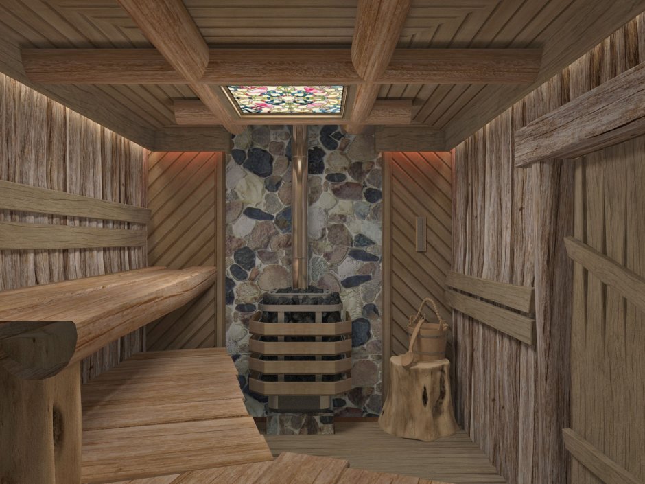 Интерьер бани в деревенском стиле