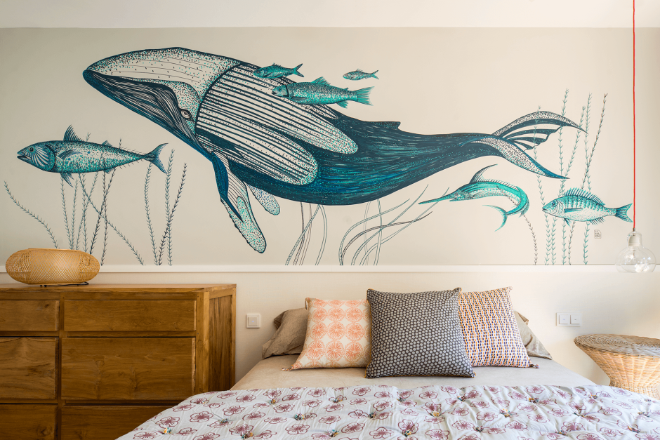 Роспись на стене в интерьере на морскую тематику