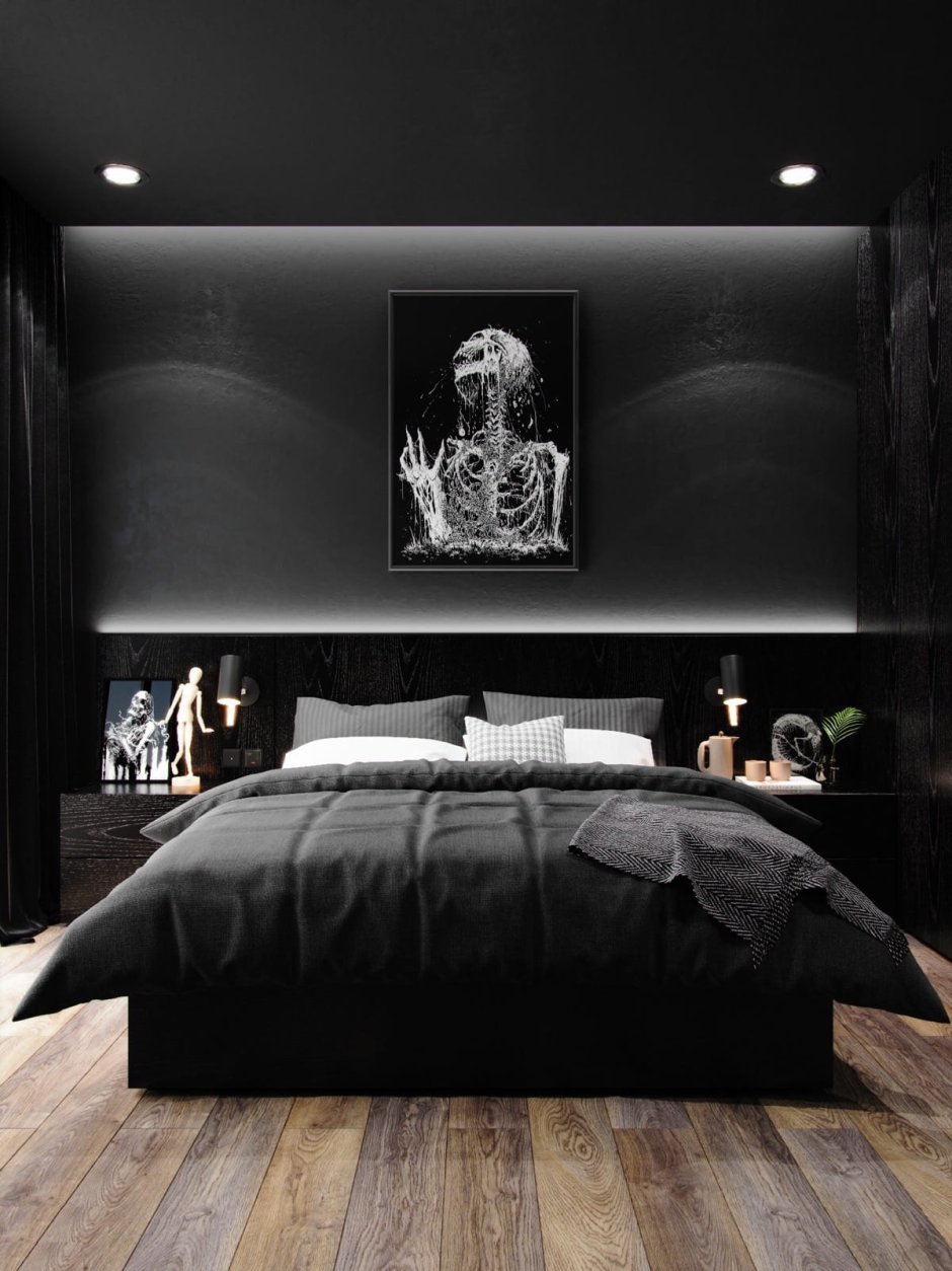 Черная стена в спальне