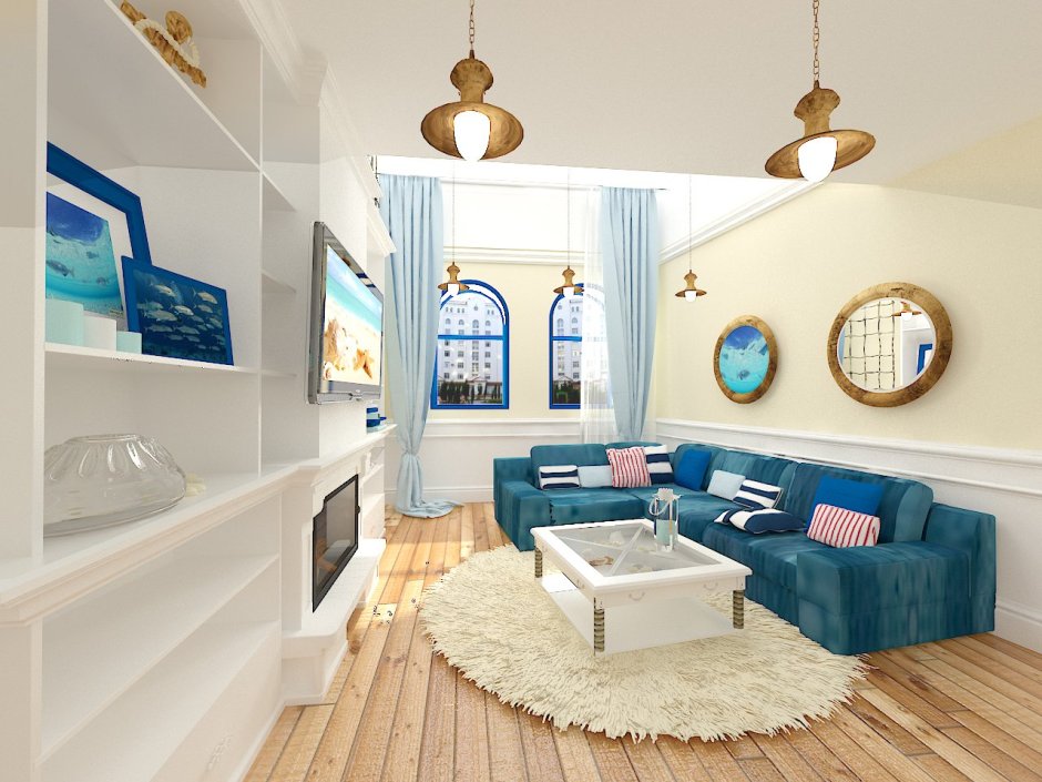 Дачная гостиная в морском стиле