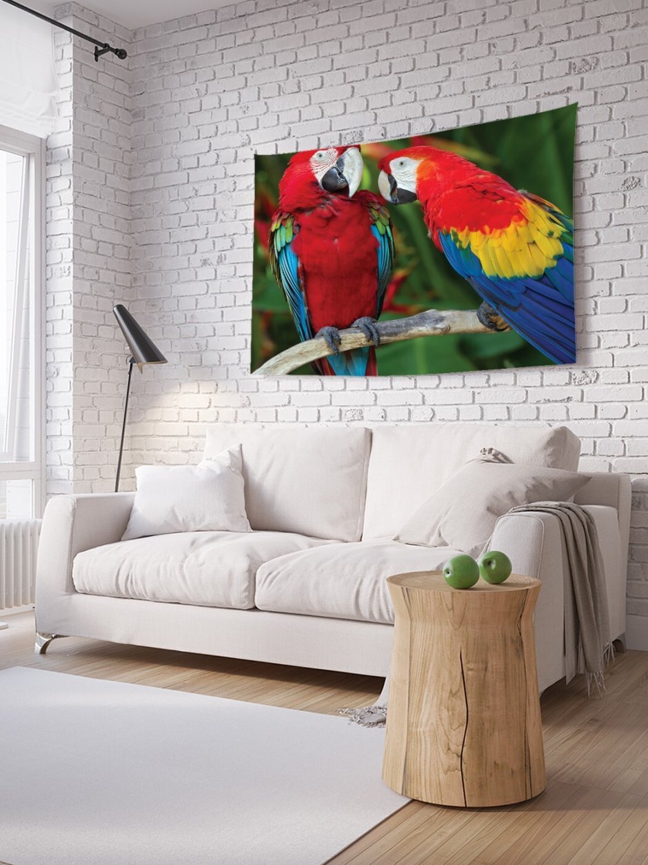 Красная картина попугай интерьер