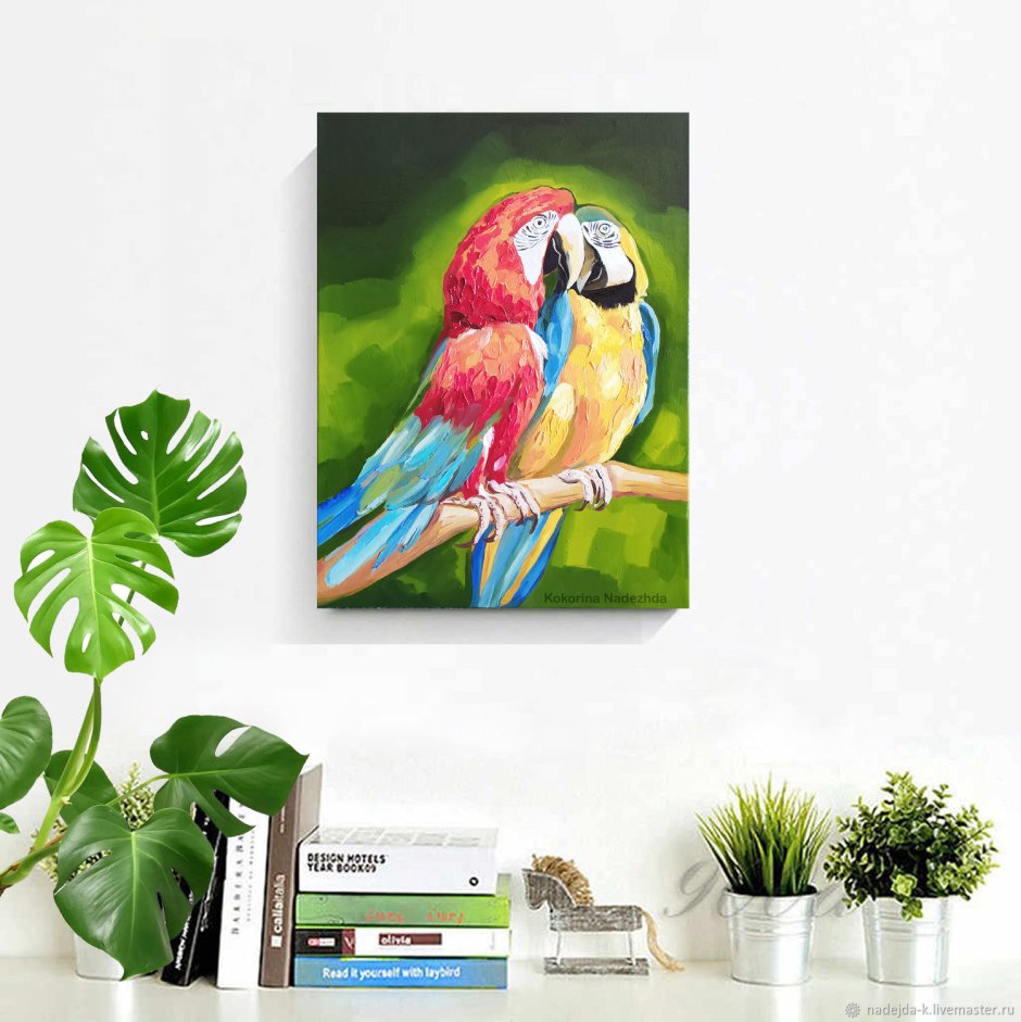 Картины с попугаями в интерьере