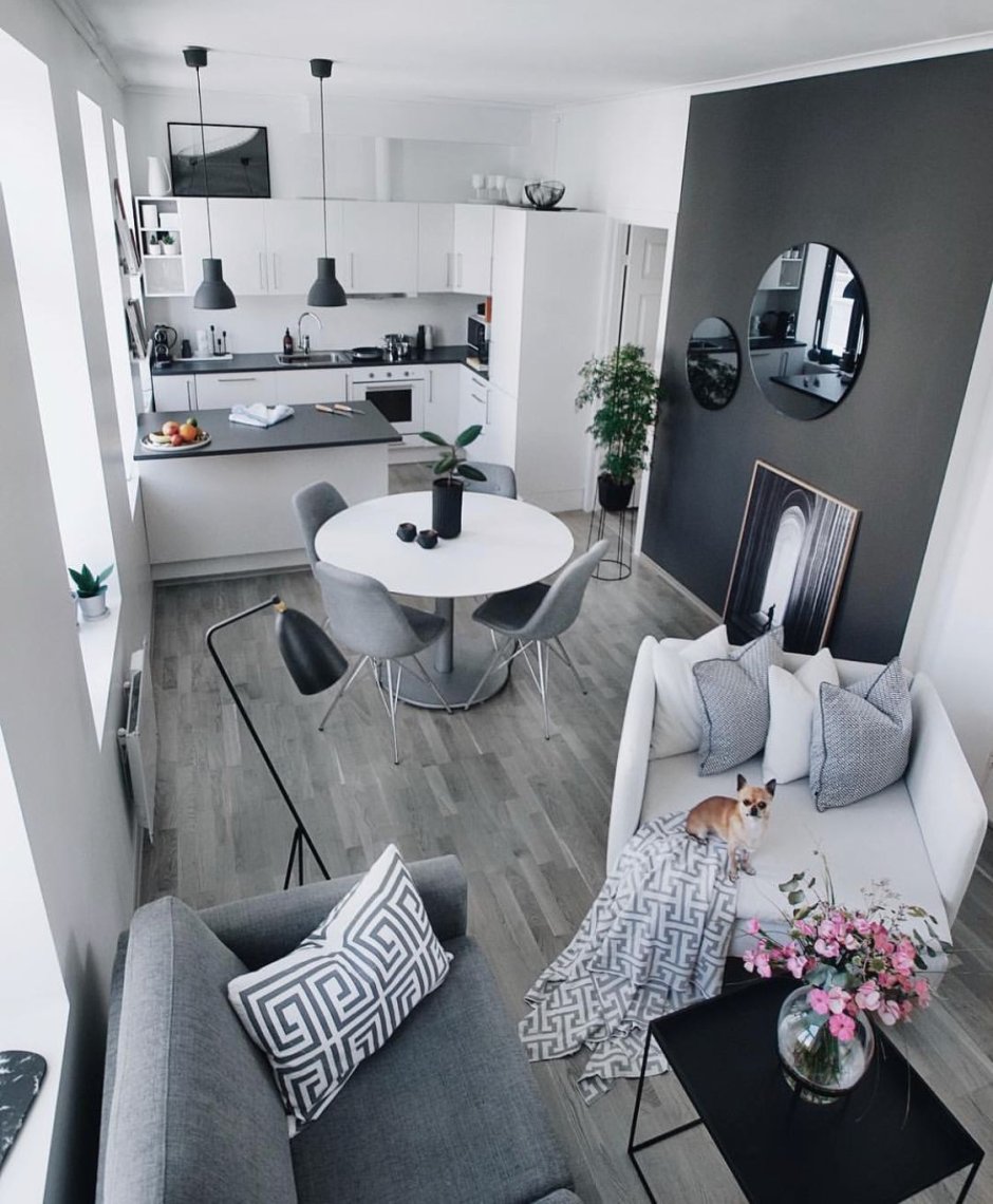 Серый интерьер маленькой квартиры