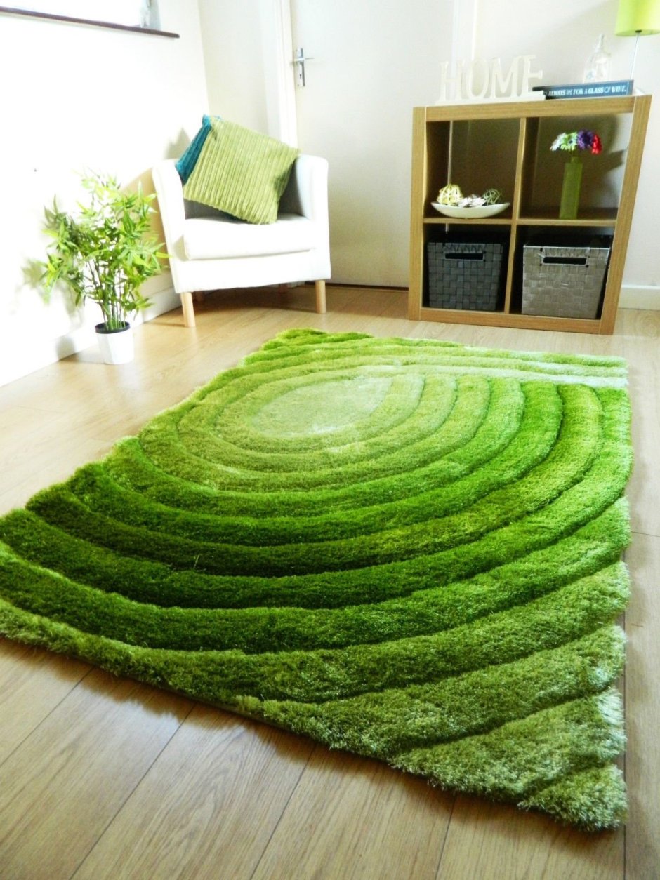Зеленый коврик в интерьере