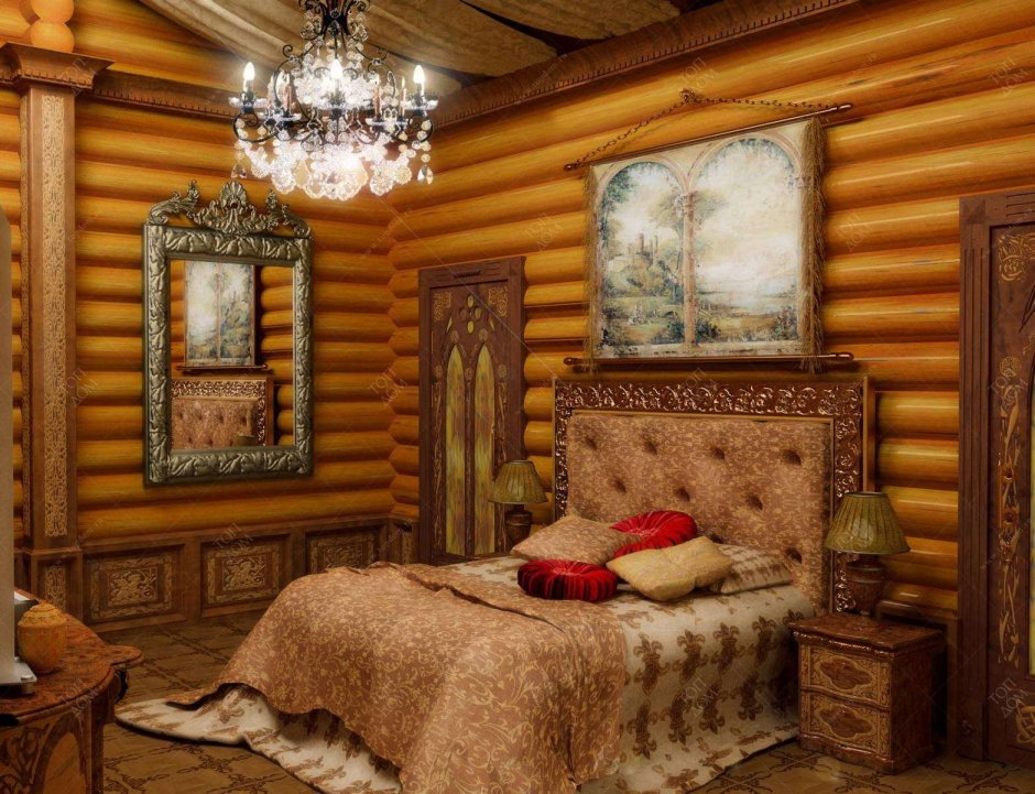 Спальни в деревянном доме из бревна