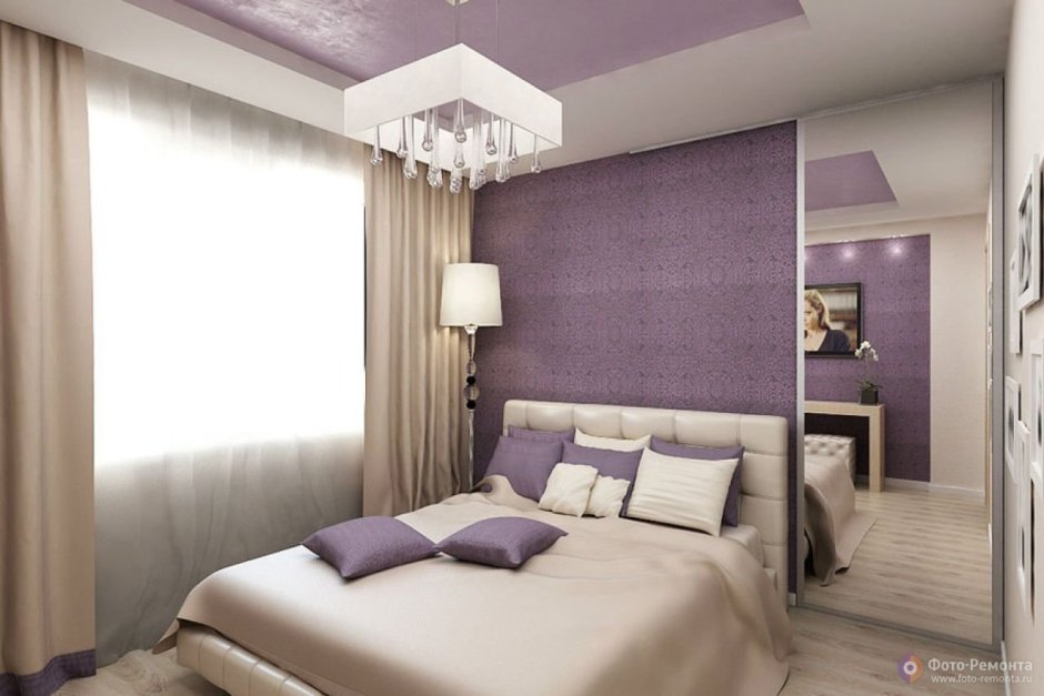 Спальня в бежево фиолетовых тонах