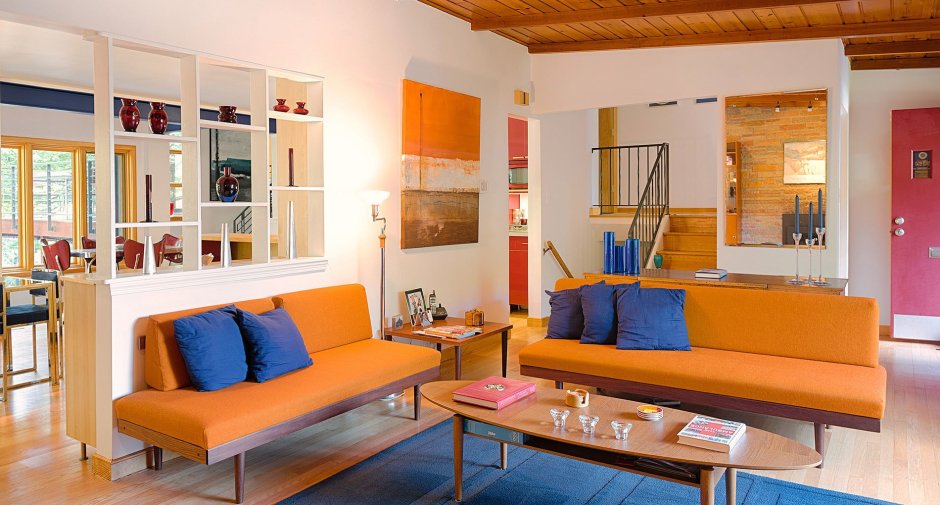 Интерьер мебель в оранжево сером цвете