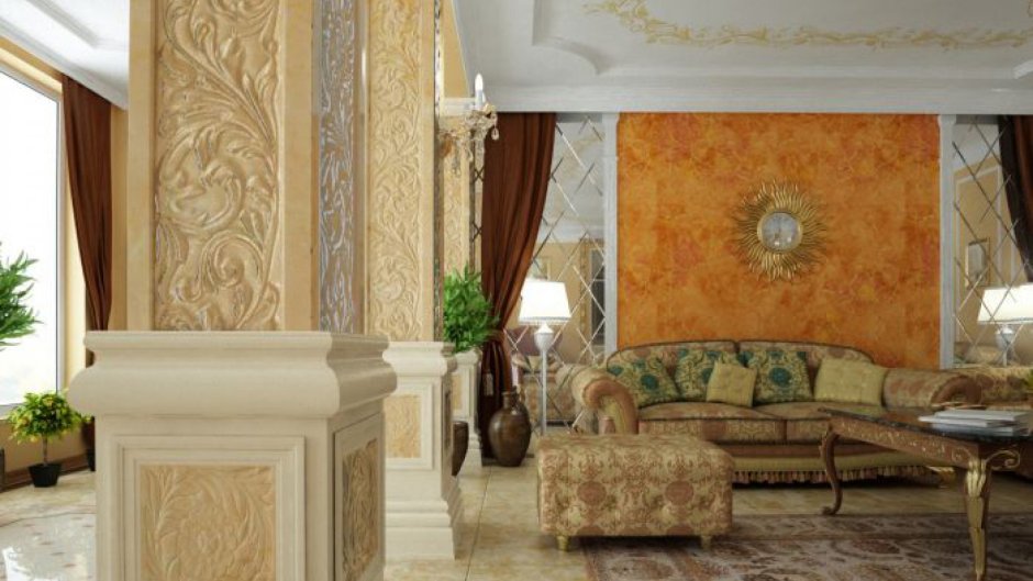 Мрамор в интерьере гостиной классического стиля