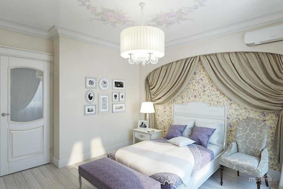 Спальня в светлых тонах в современном классическом стиле