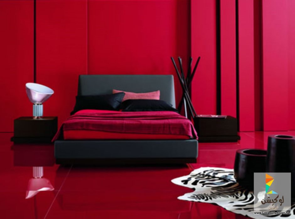 Черно красный интерьер спальни