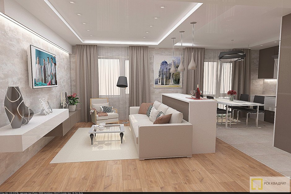 3d визуализация интерьера однокомнатной квартиры