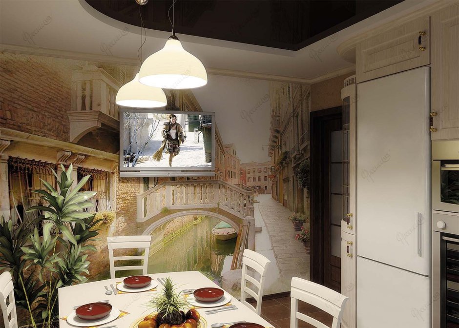 Фреска в стиле Прованс в интерьере кухни