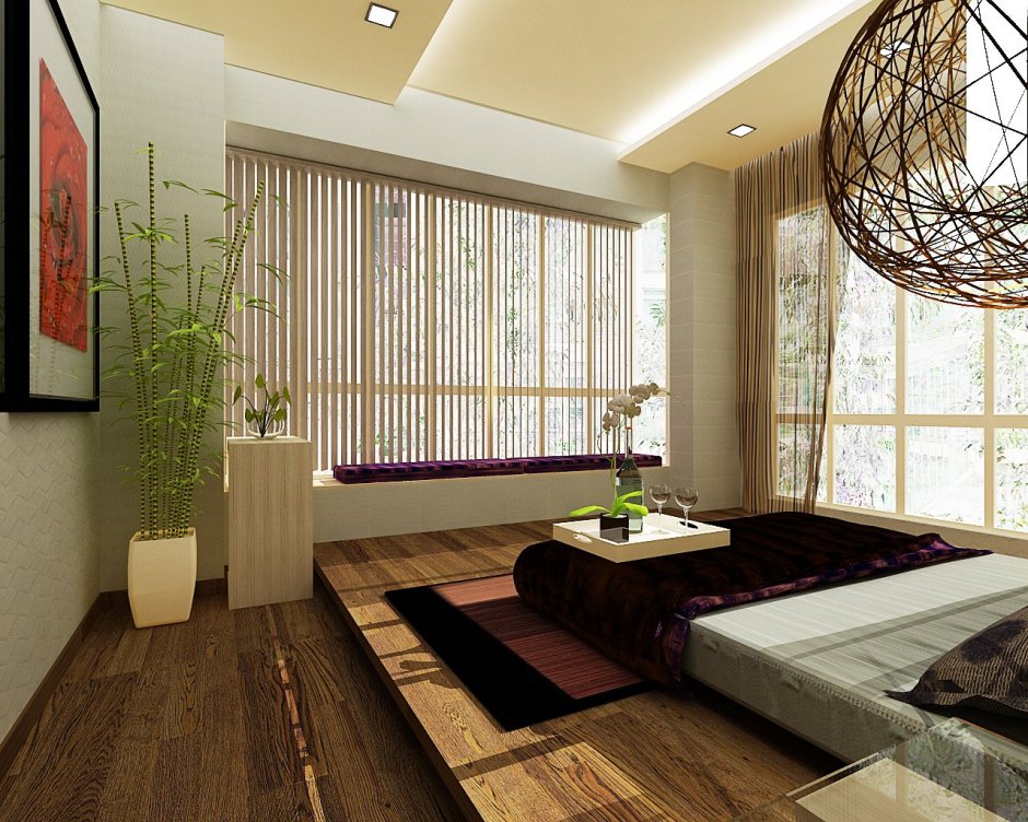 Спальня-гостиная в японском стиле